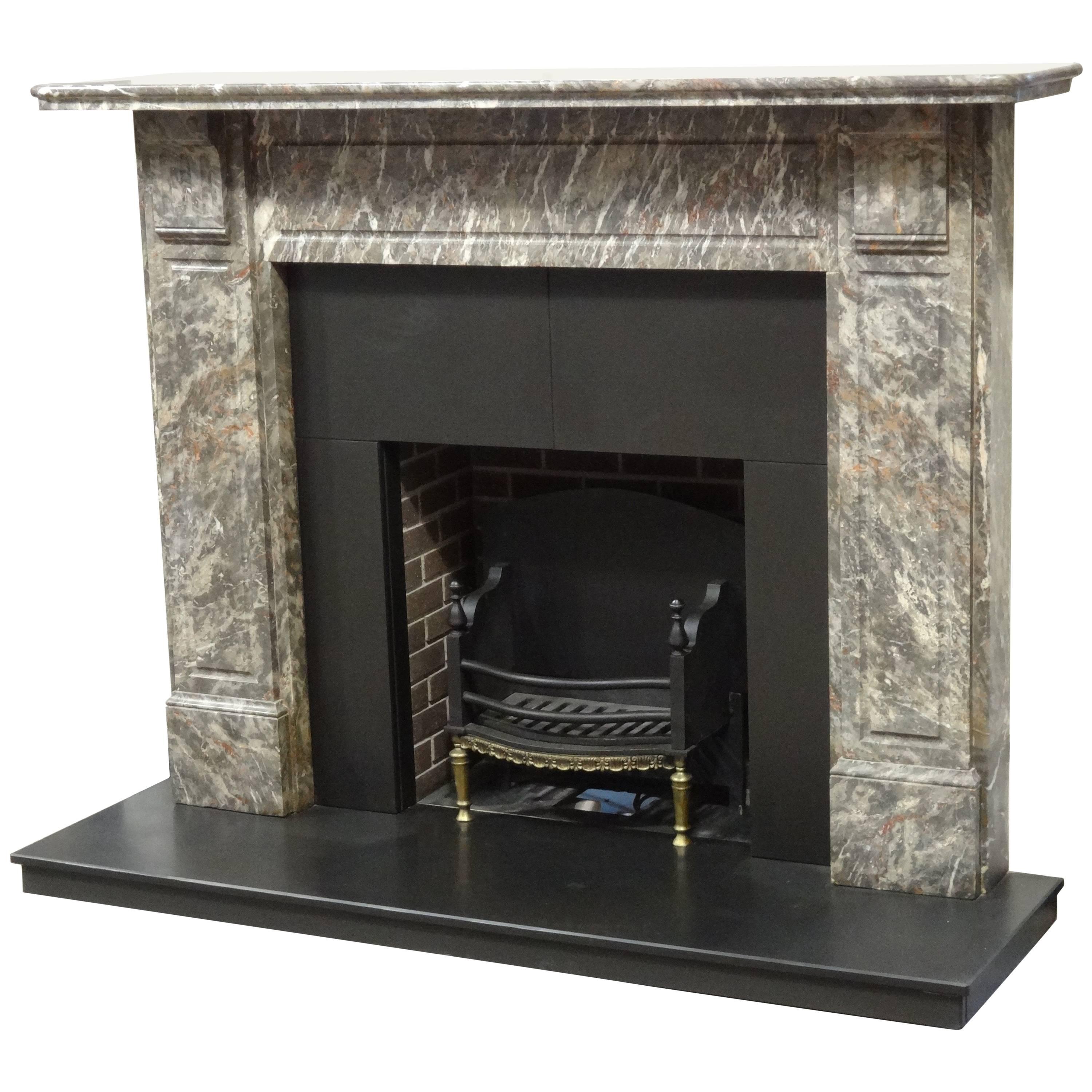 Irish Antique Victorian Carved Breccia Pernice Marble Fireplace Surround For Sale