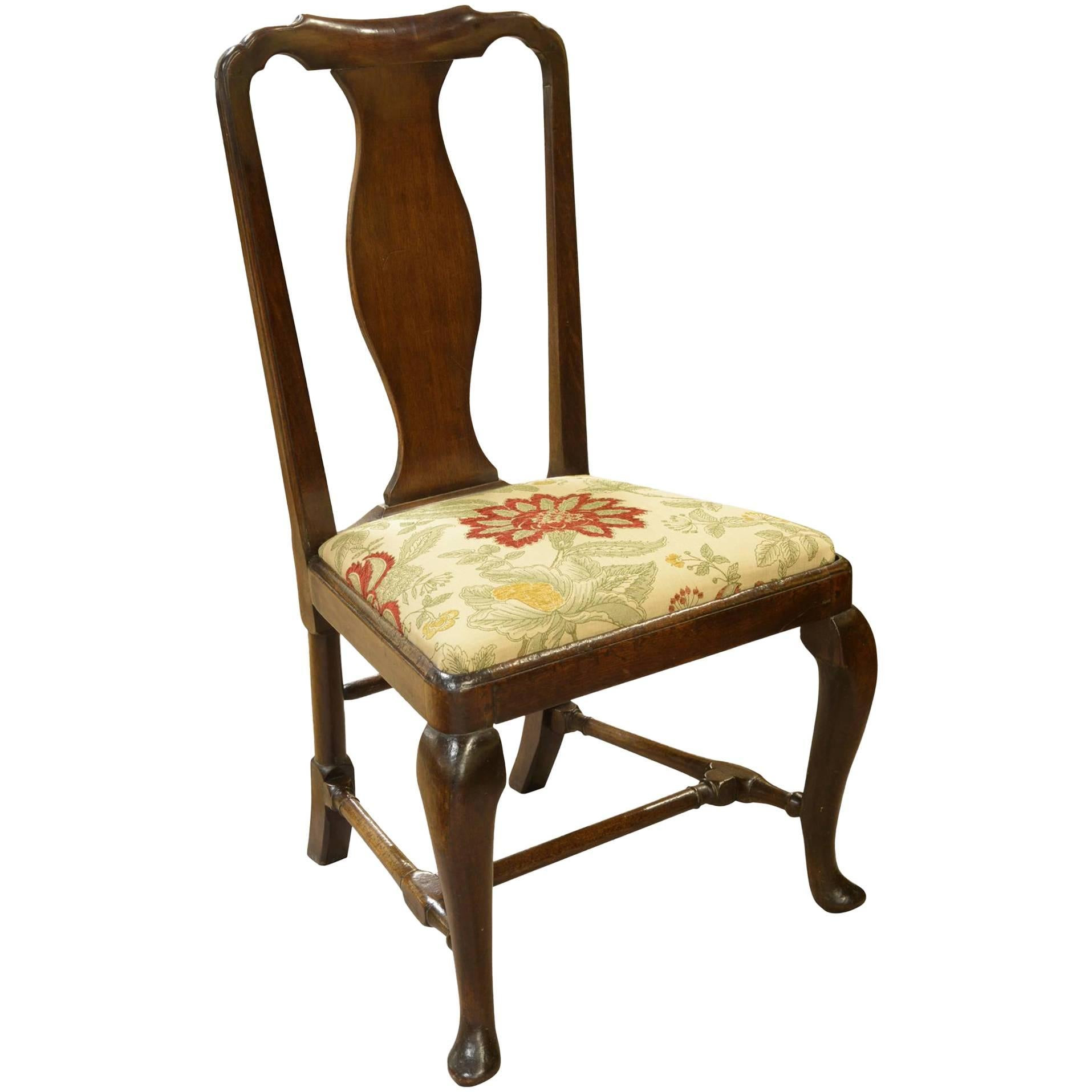 Queen Anne Period Walnut Side Chair For Sale