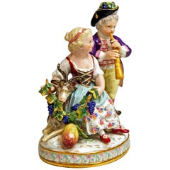 Antique Meissen Boy Girl Allegory Fall Autumn Model G 93 by J.C. Schoenheit, circa 1860