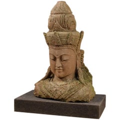 Cambodian Oriental Deity Sculpture in Stone, 20th Century