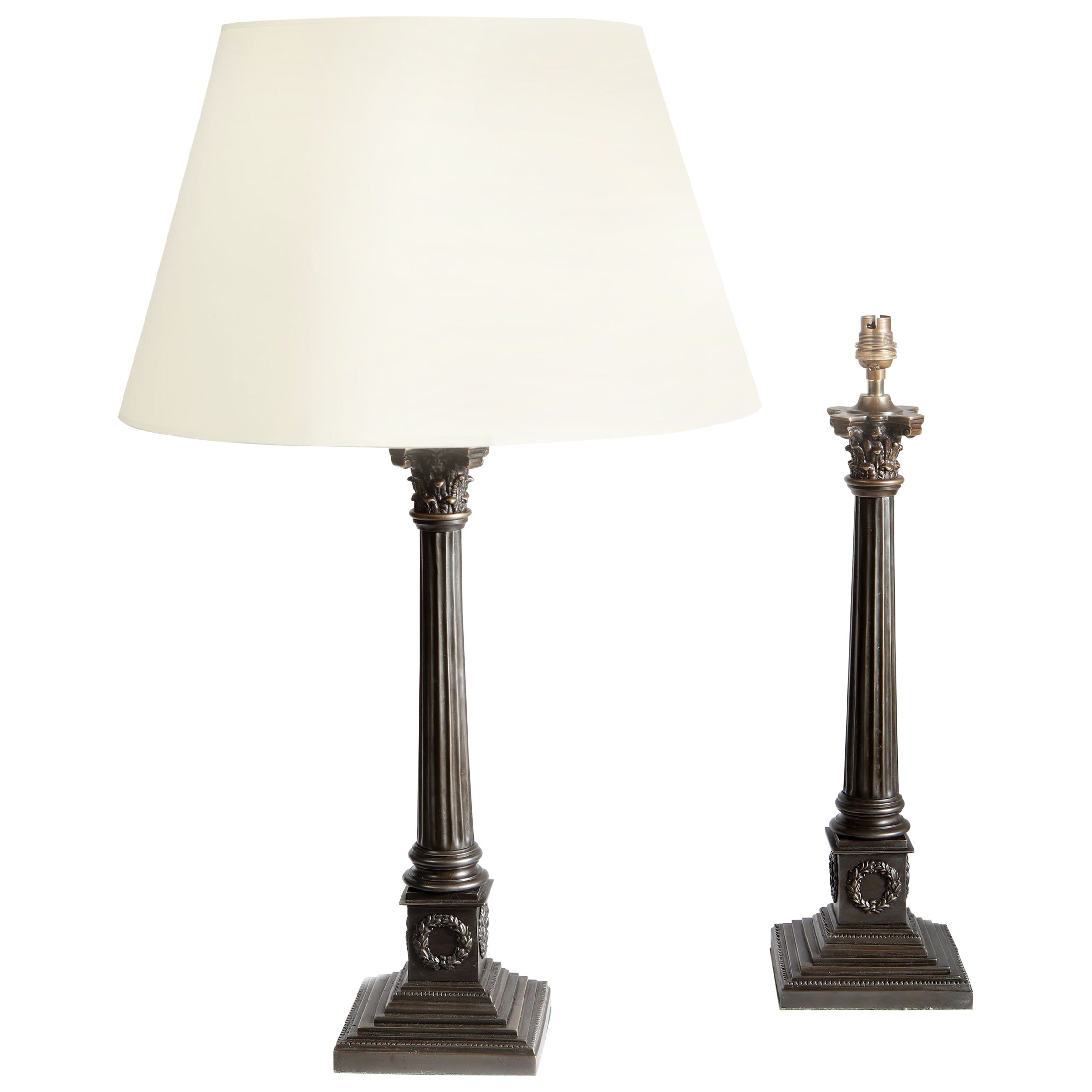 Antique Bronze Hexagonal Column Table Lamp For Sale at 1stDibs