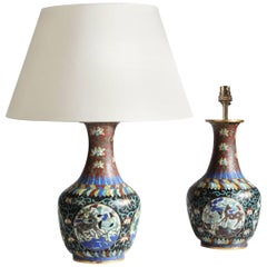 Antique Pair of Late 19th Century Cloisonne Vases