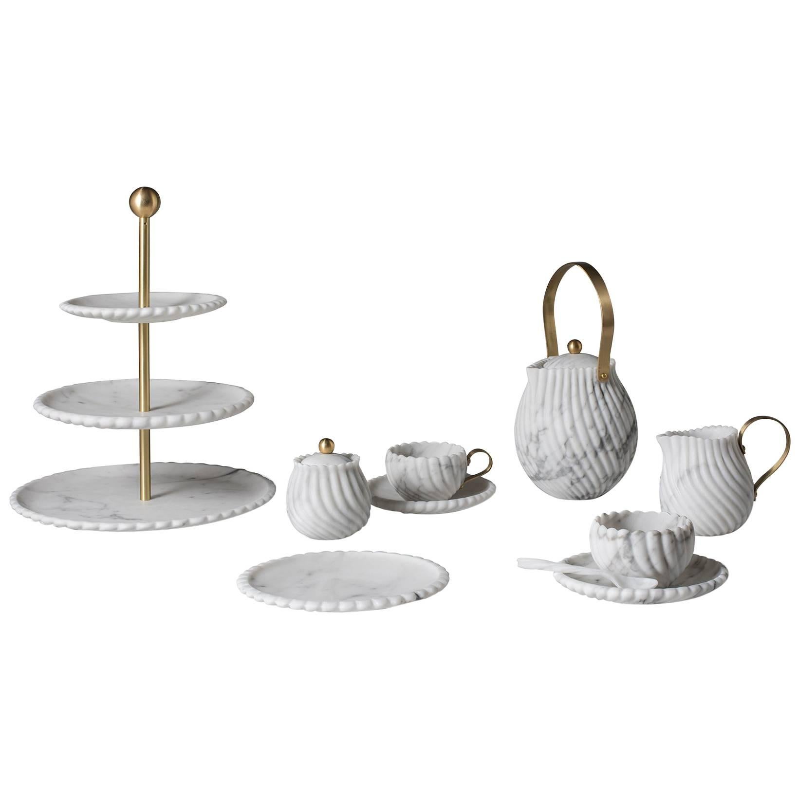 Victoria Tea Set in Marble and Brass, Design Bethan Gray for Editions Milano For Sale