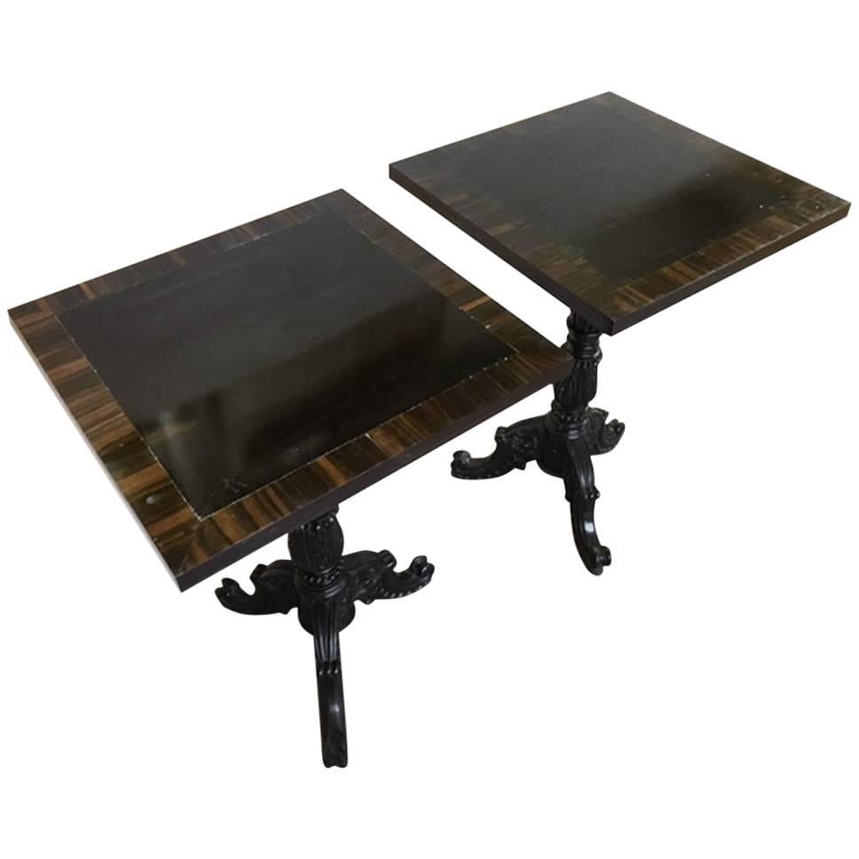 Pair of Solid and Macassar Ebony Lamp Tables For Sale