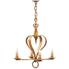 Gold Colored Heart Shaped Chandelier, Mid-20th Century