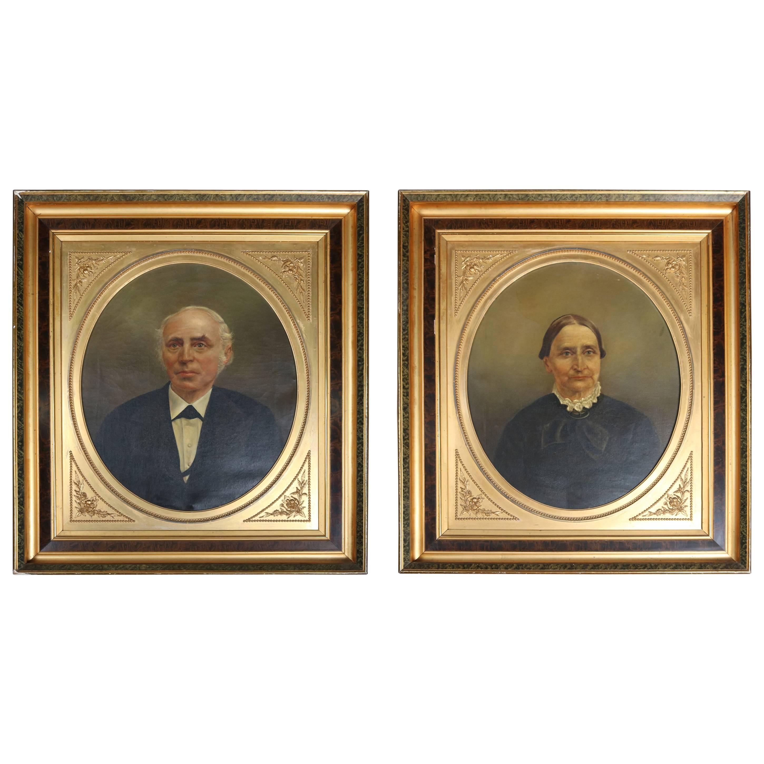 Pair of Antique Oil on Canvas Portrait Paintings Mr & Mrs Ferguson by J Moray