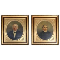 Pair of Antique Oil on Canvas Portrait Paintings Mr & Mrs Ferguson by J Moray