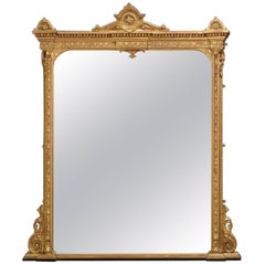 Large Victorian Overmantel Mirror, Gilded Mirror
