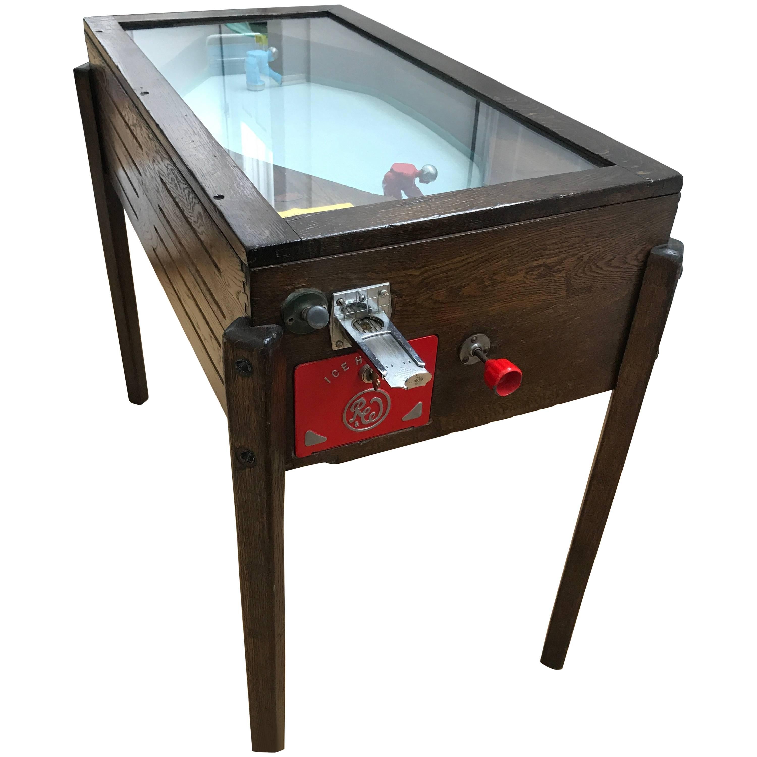 1950s Ruffler & Walker Ice Hockey Coin-Op Game in Solid Oak Cabinet For Sale