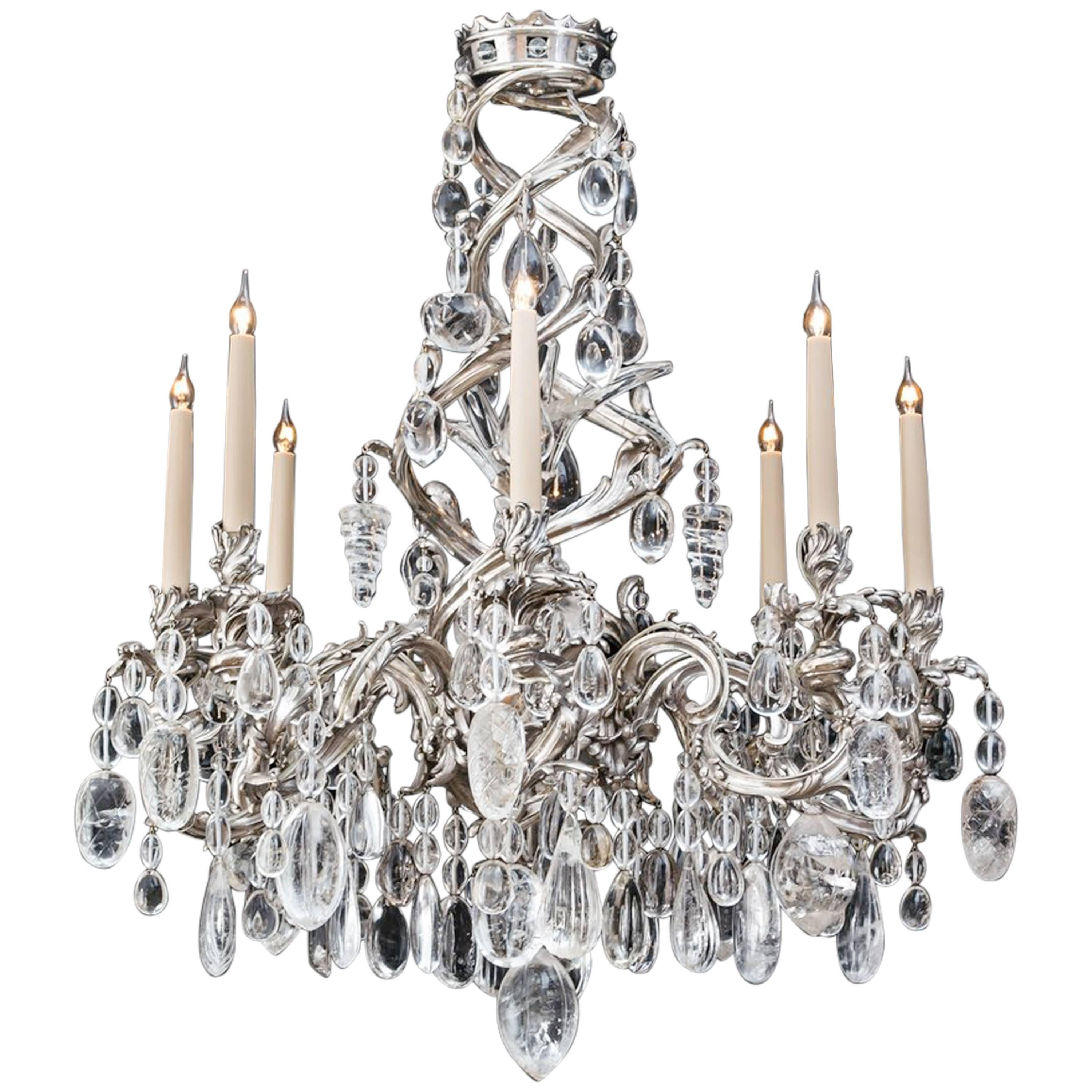 Highly Important Rock Crystal Chandelier in Louis XV Manner For Sale