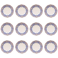 12 Antique Dessert Plates, Blue with Roses, Custom Ordered Marshall Fields