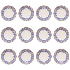 12 Antique Dessert Plates, Blue with Roses, Custom Ordered Marshall Fields