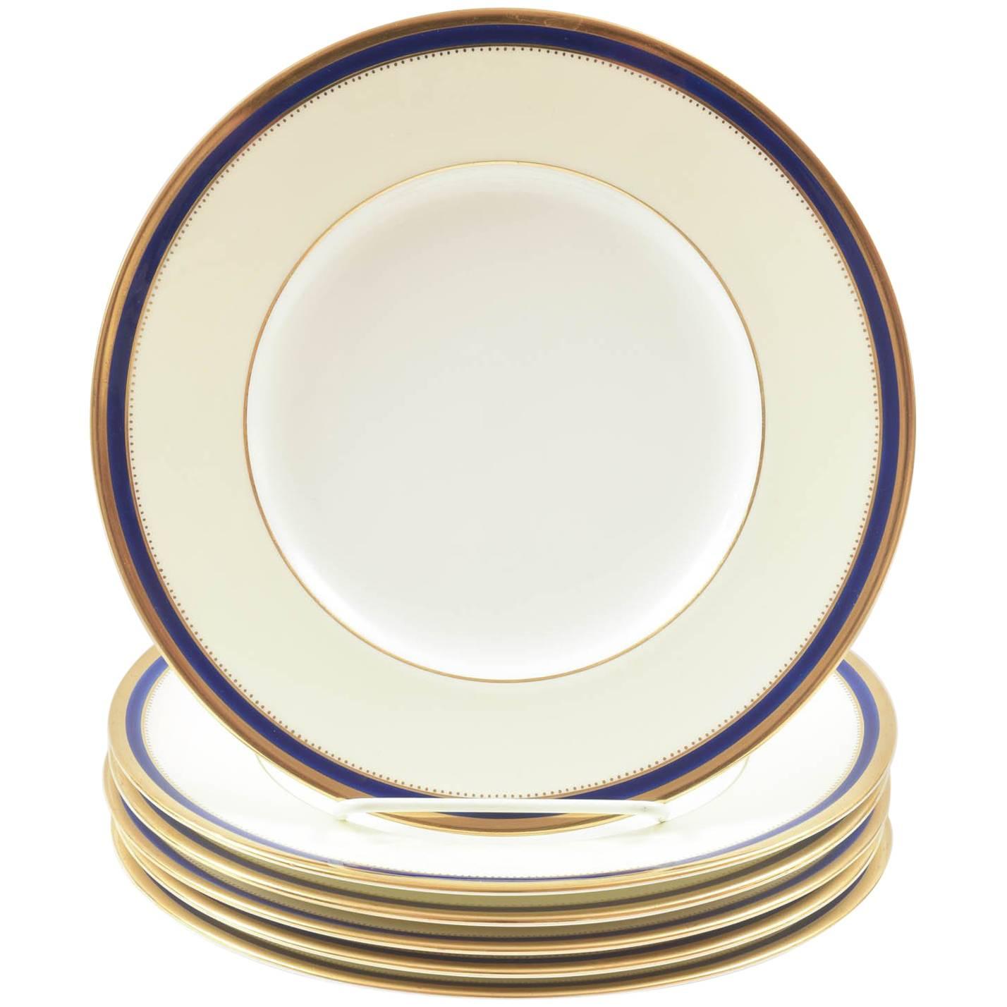Six Minton England Cobalt Blue and Gold Salad and or Dessert Plates, Antique