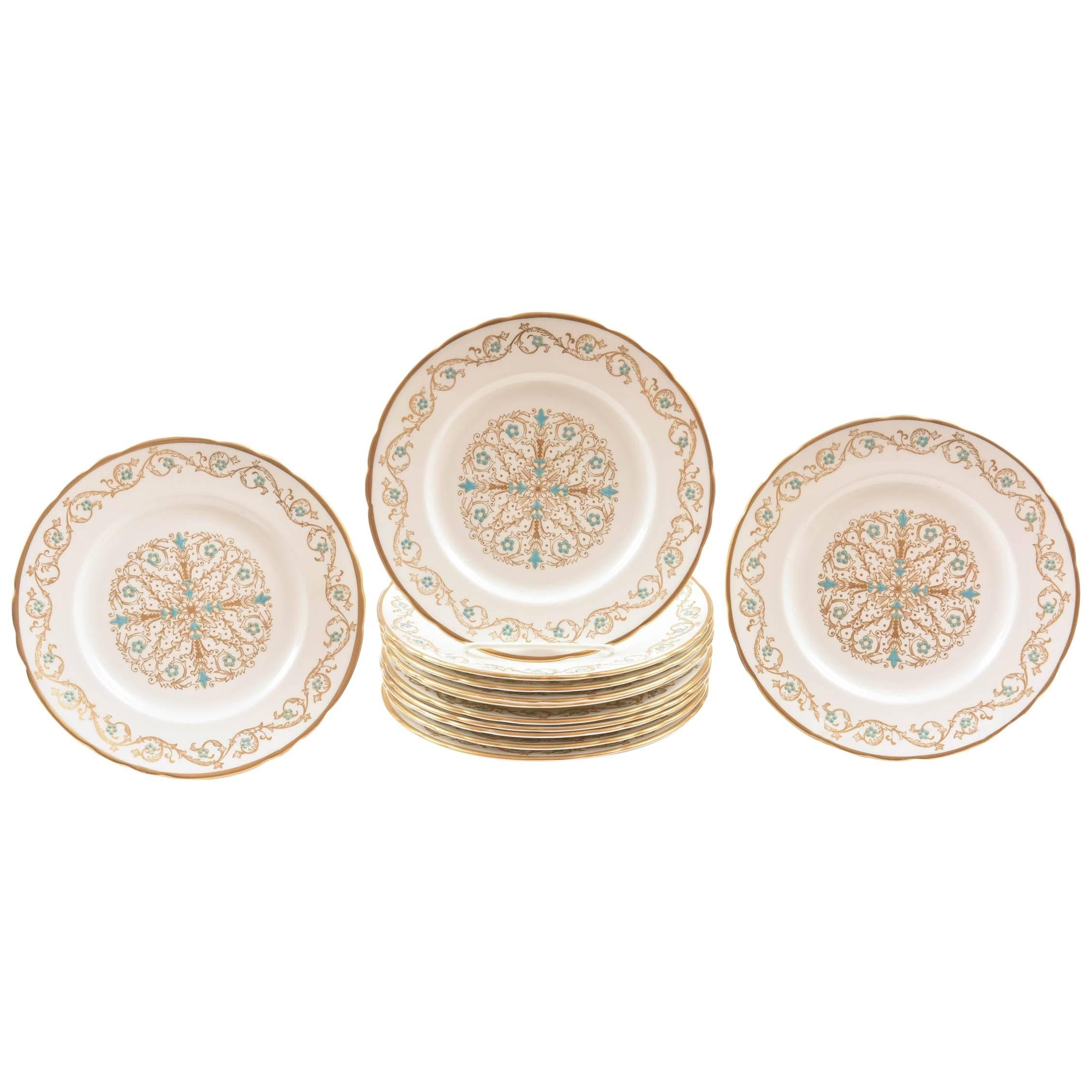 12 Platos de Postre Vintage, Turquesa y Oro by Tuscan, Inglaterra en venta