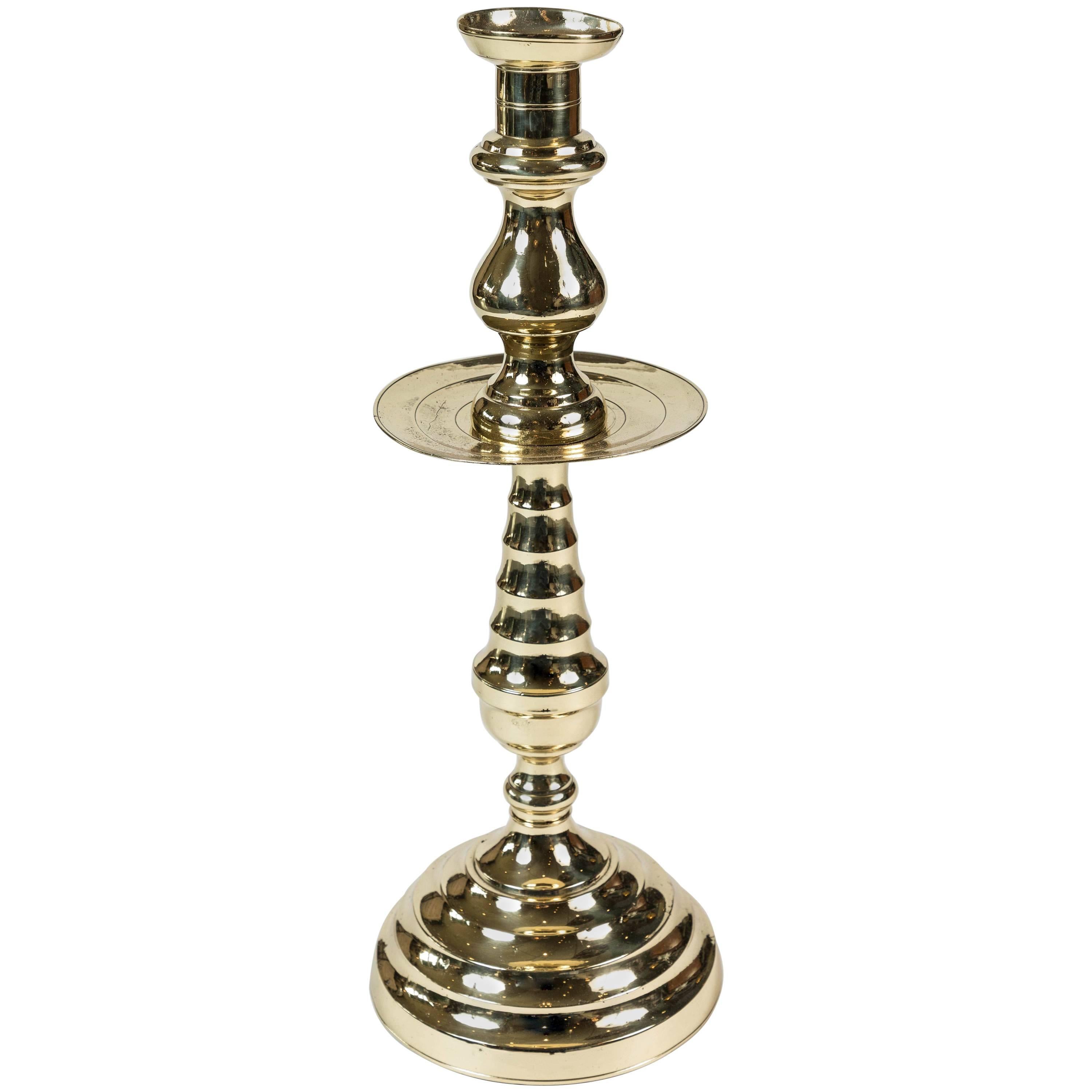 Large Brass Candleholder with Beehive Detail For Sale