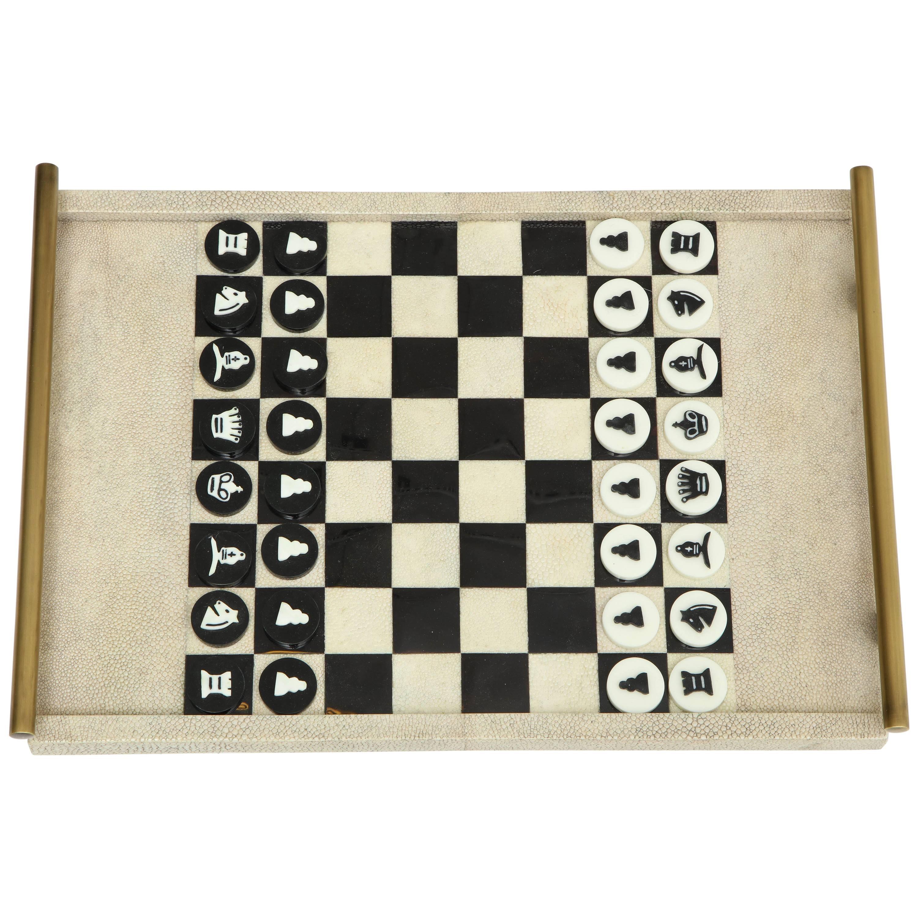 Shagreen Chess Game With Bronze Details