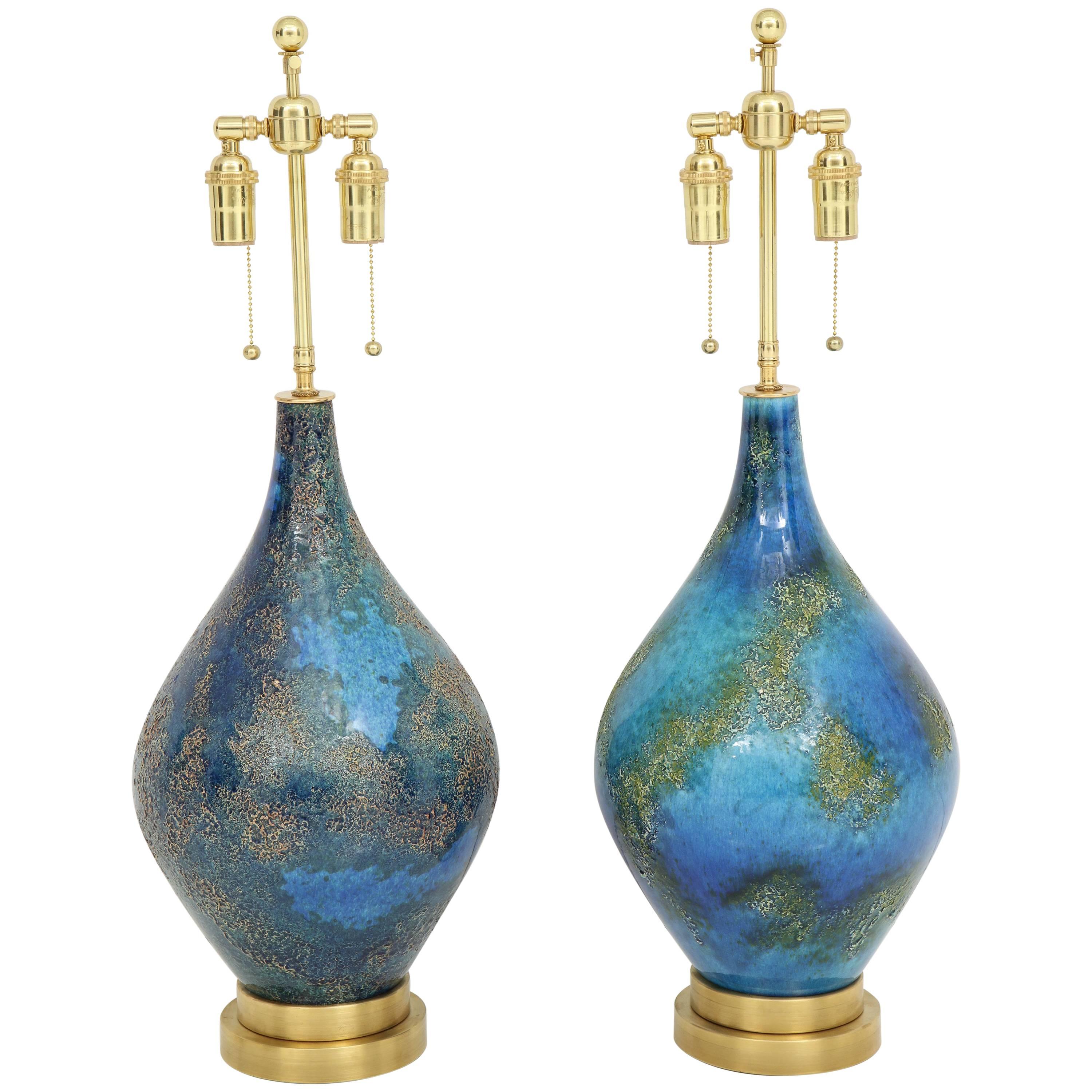 Pair of Volcanic Glazed Ceramic Lamps