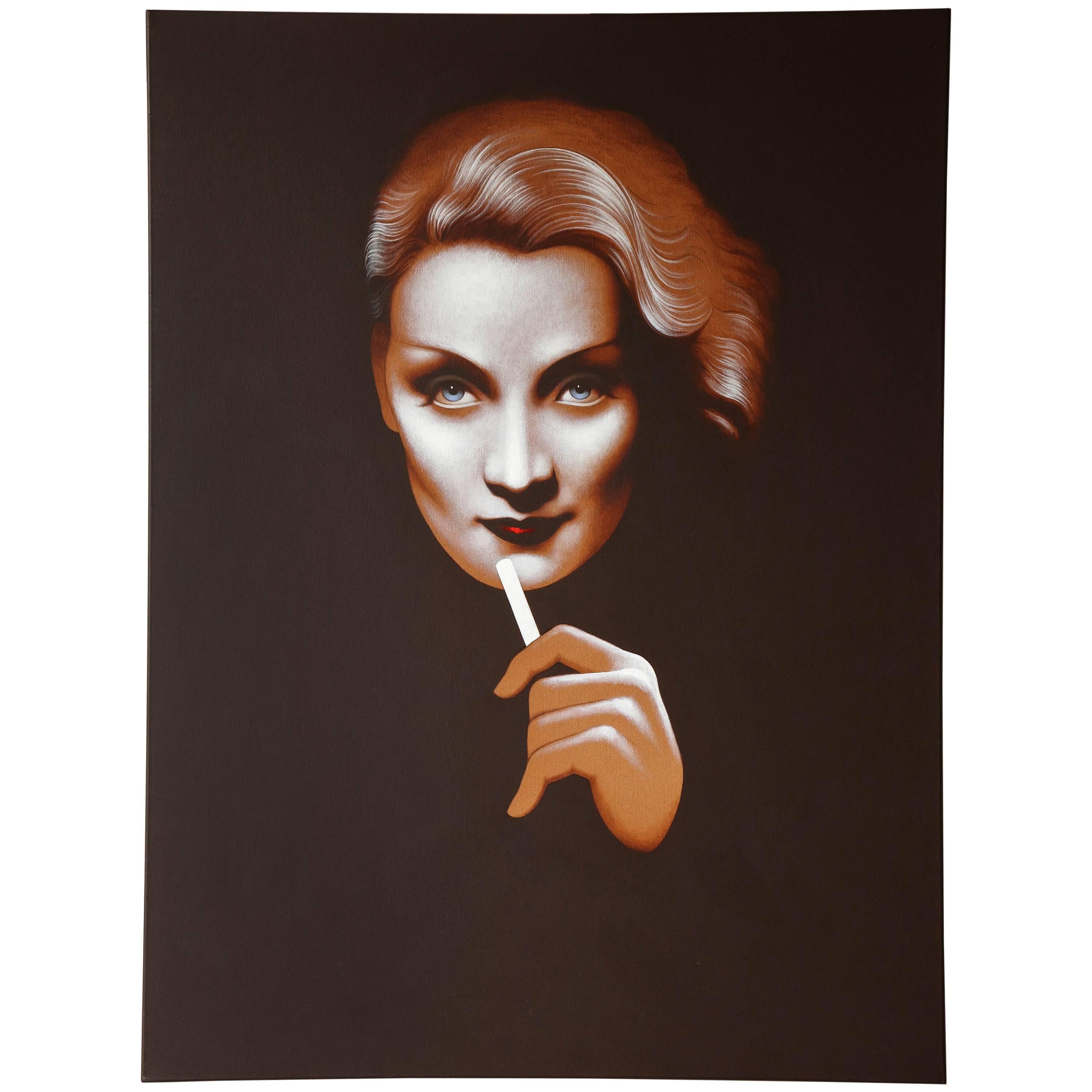 Dietrich with Cigarette Original Painting by Lynn Curlee