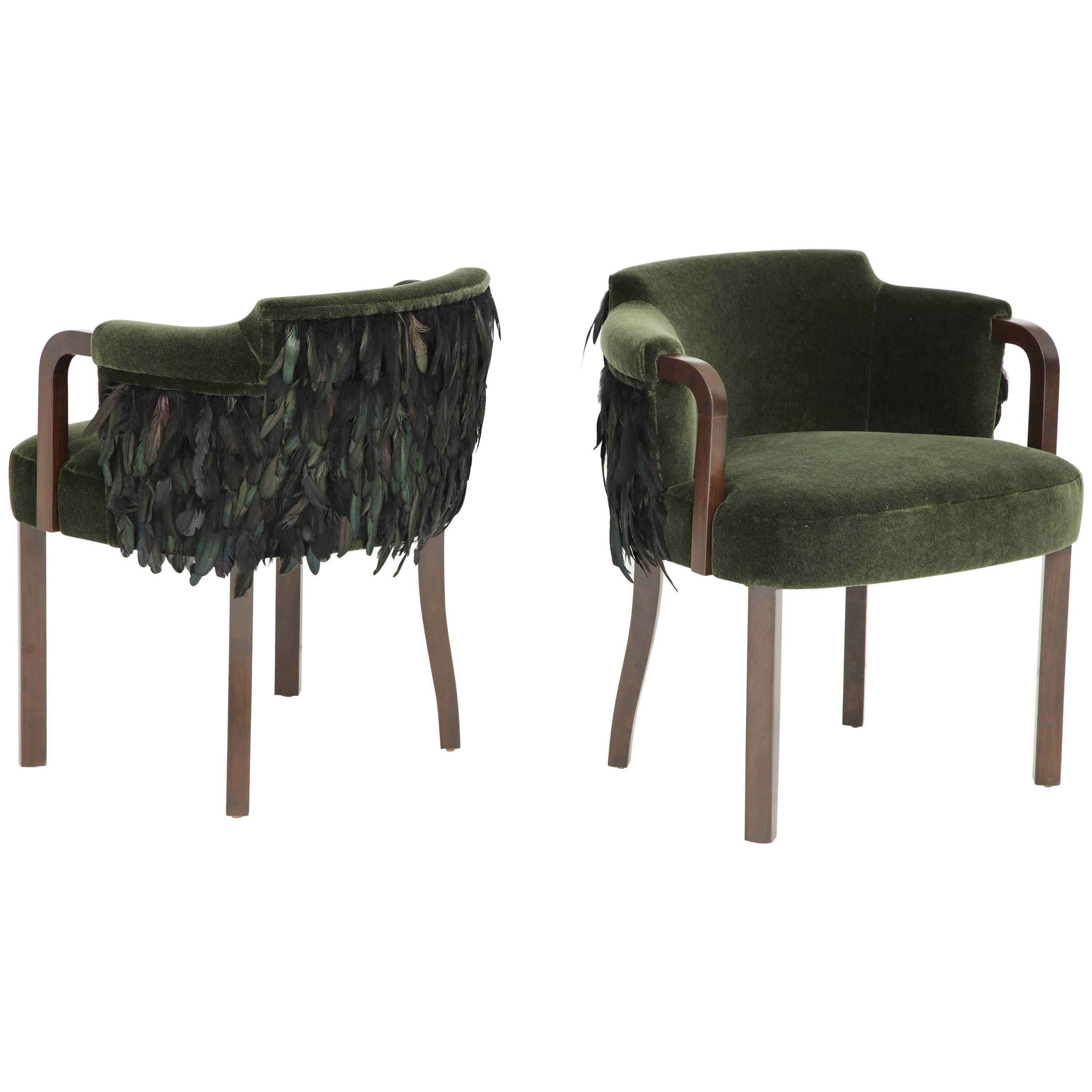 Austrian Mohair/Feather Art Deco Salon Chairs