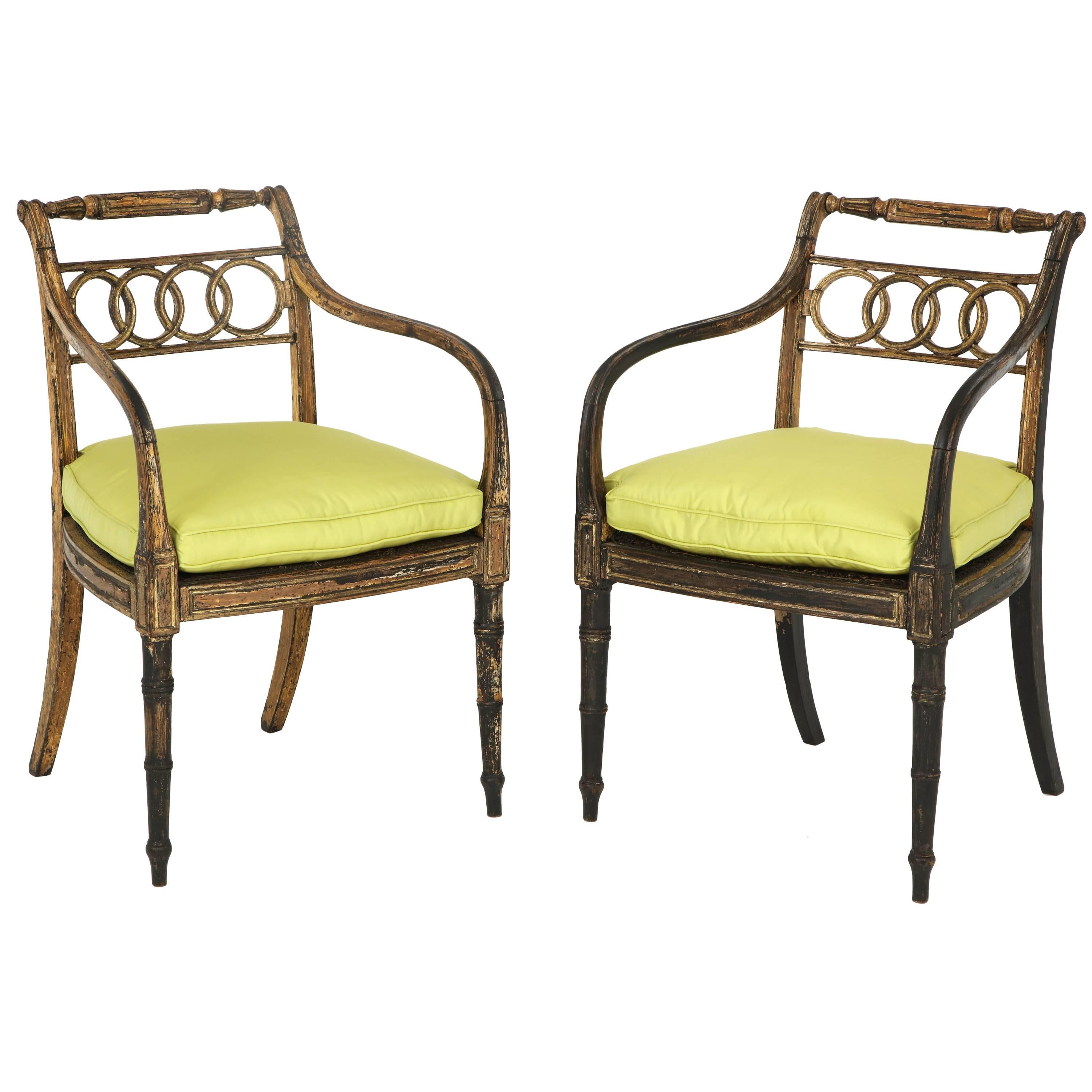 Pair of English Regency Painted and Parcel-Gilt Side Chairs