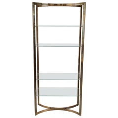 Vintage Hollywood Regency Brass Etagere with Glass Shelves, Unique Shape