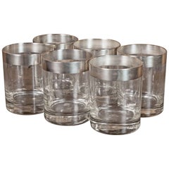 Midcentury Silver Rimmed Rocks Cocktail Glasses by Dorothy Thorpe, Set of Six