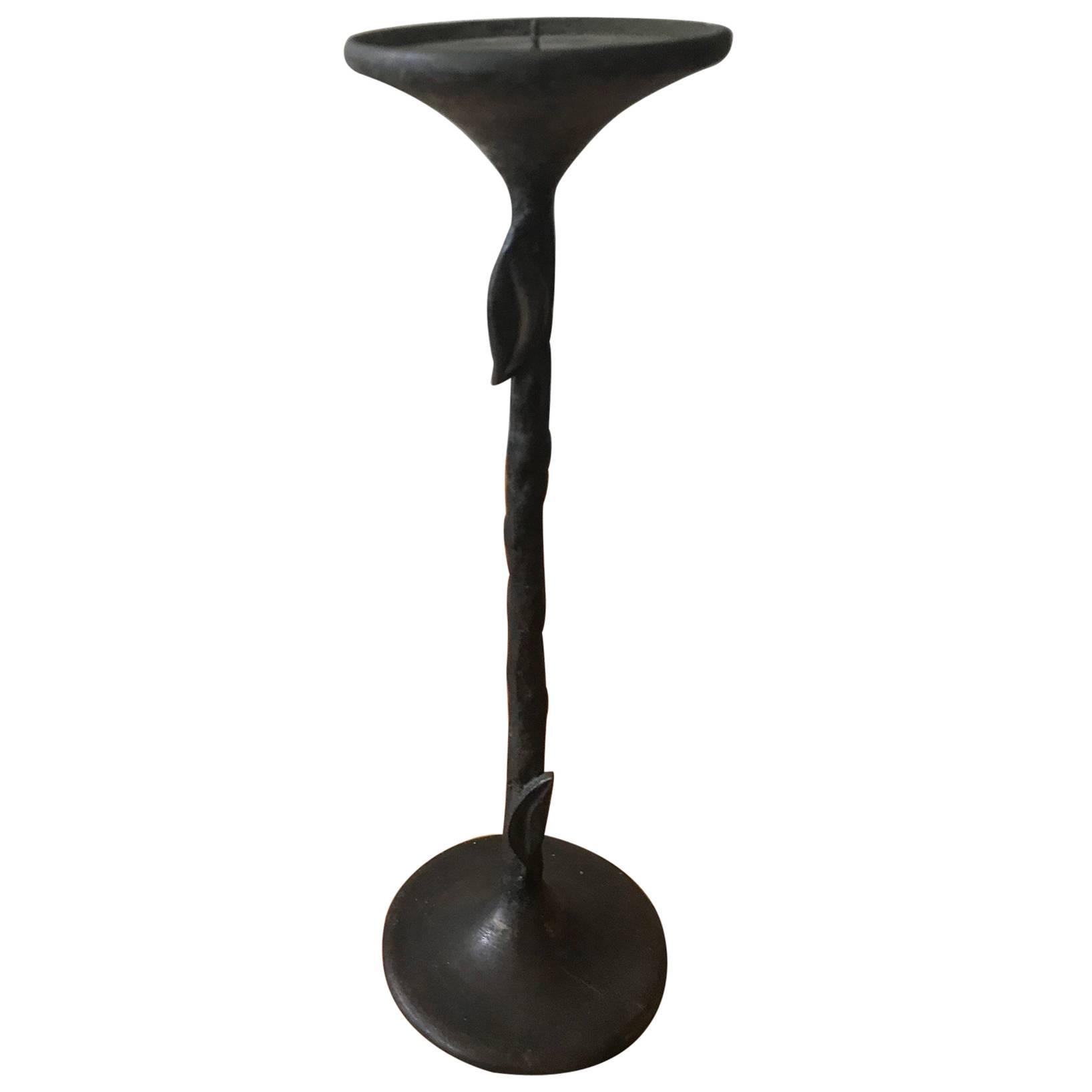 Giacometti Style Hand-Wrought Bronze Candleholder For Sale