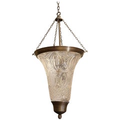 Large Handblown Hand-Cut Crystal Glass Hall Lantern with Solid Brass Hardware