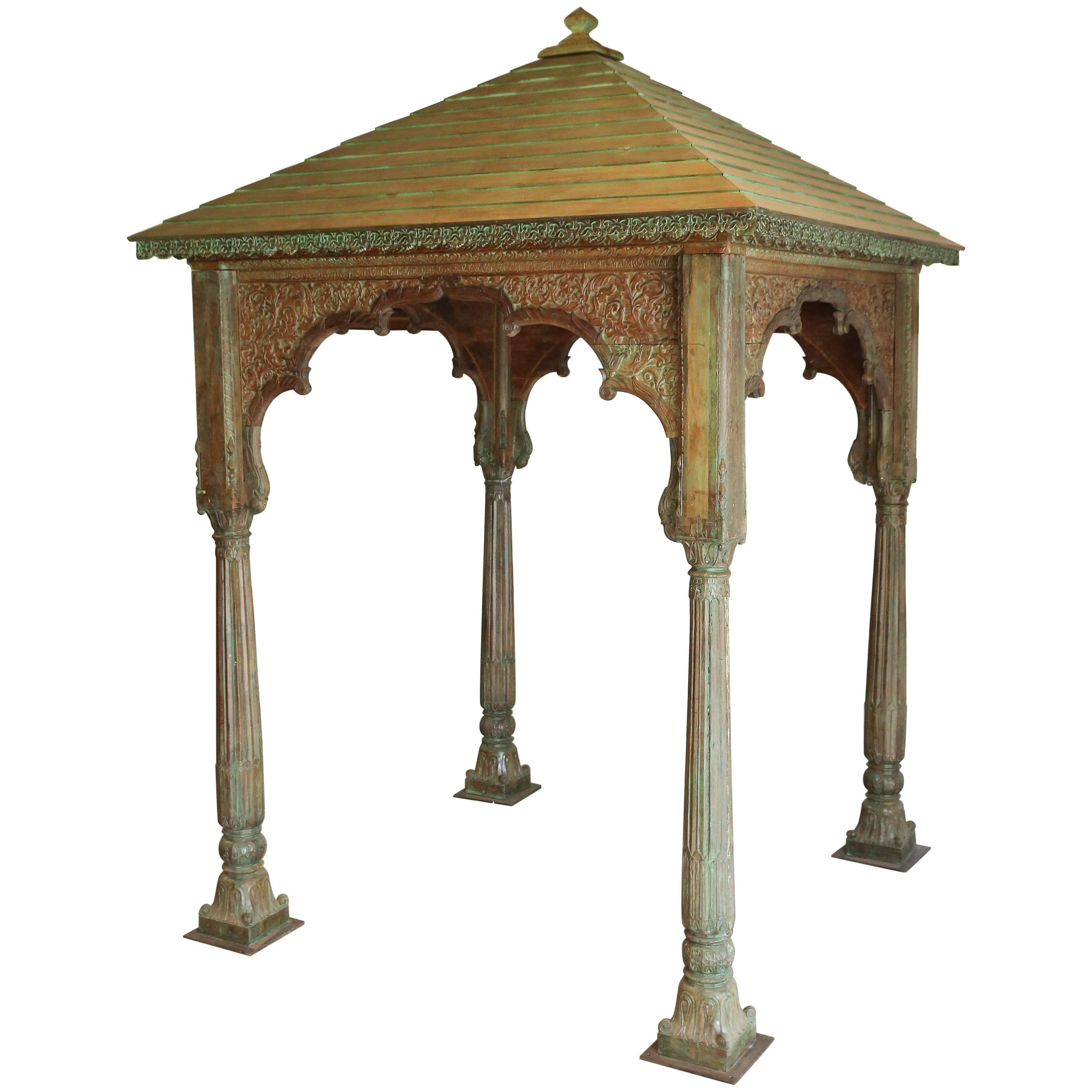 Decorative Solid Teak Wood Late 19th Century Gazebo from a Hindu Temple For Sale