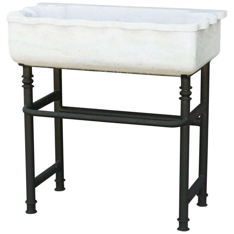 Midcentury HandCarved Marble Sink on Iron Stand at 1stDibs
