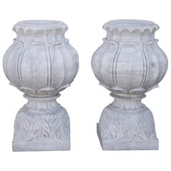 Pair of Hand-Carved Midcentury Two-Part Pure Marble Garden Vases