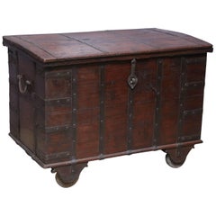 200 Years Old Solid Teak Wood Dowry Chest from a Central Indian Home