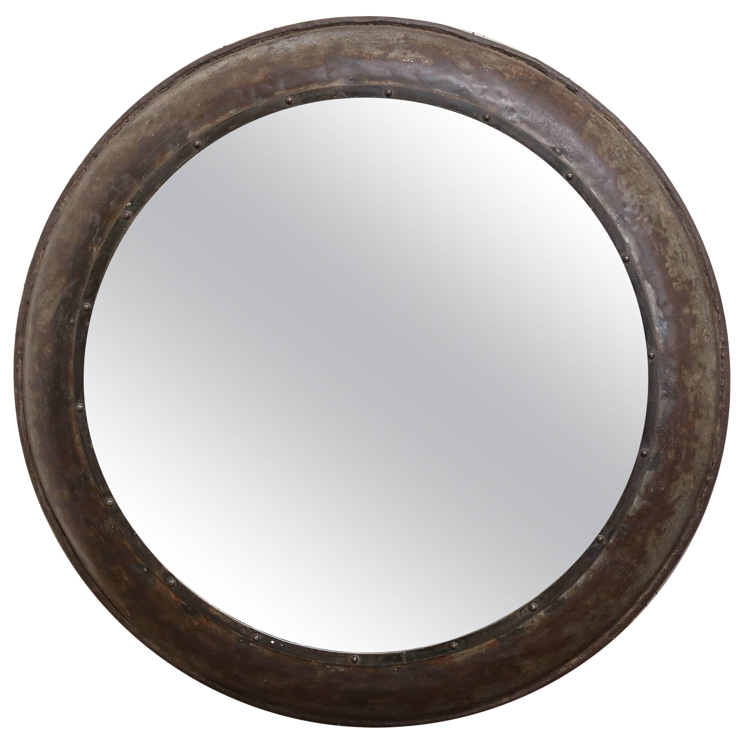 Vintage Round Iron Mirror from a Rundown Castle