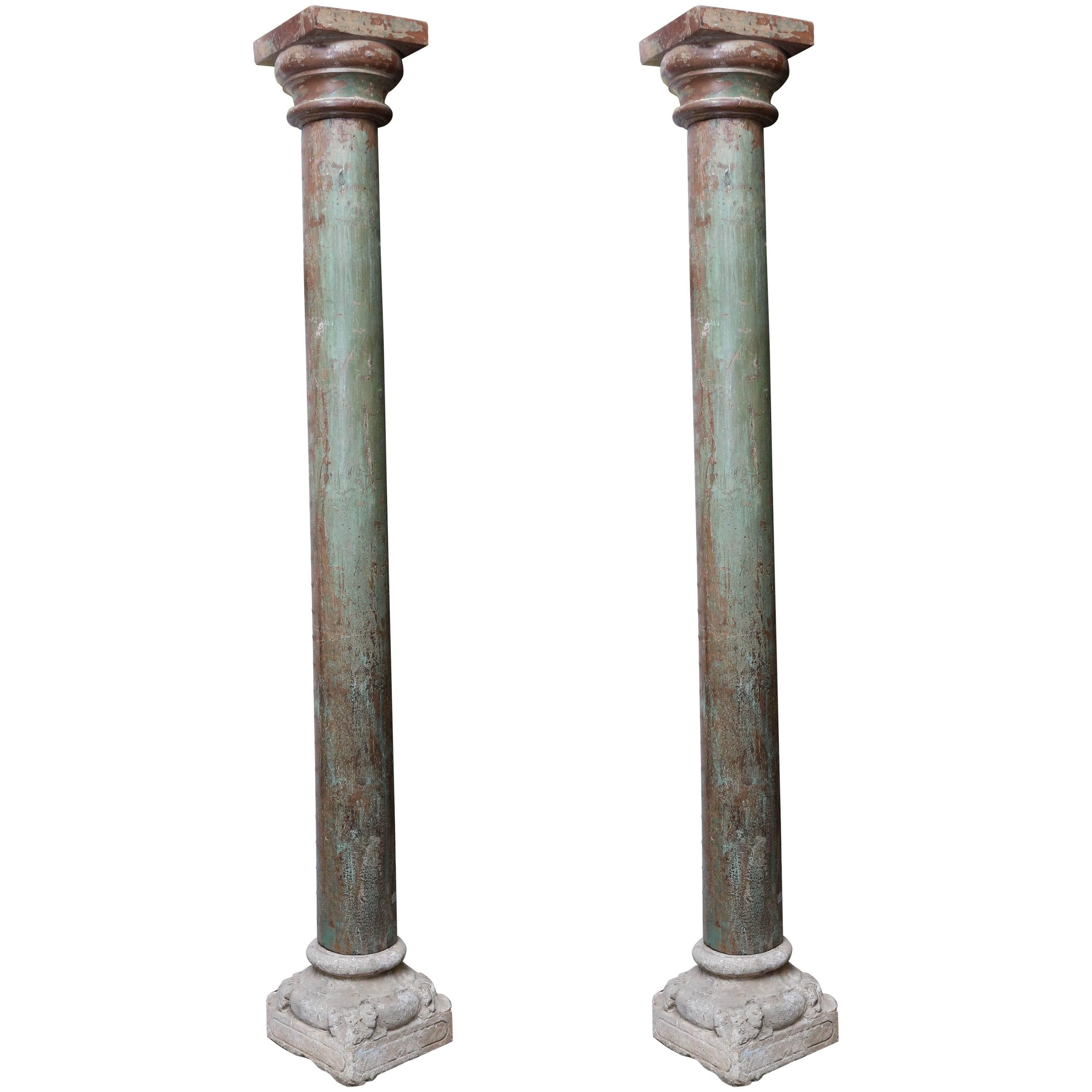 Pair of Early 19th Century Solid Teak Wood Load Bearing Columns For Sale