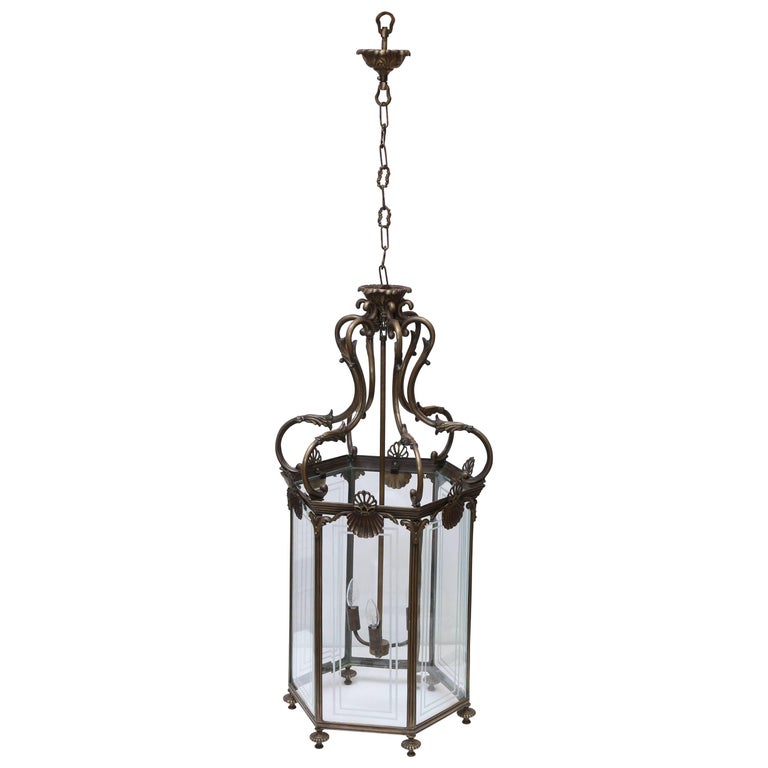 1950s Six-Sided Large Solid Cast Brass Hall Lantern from Western India