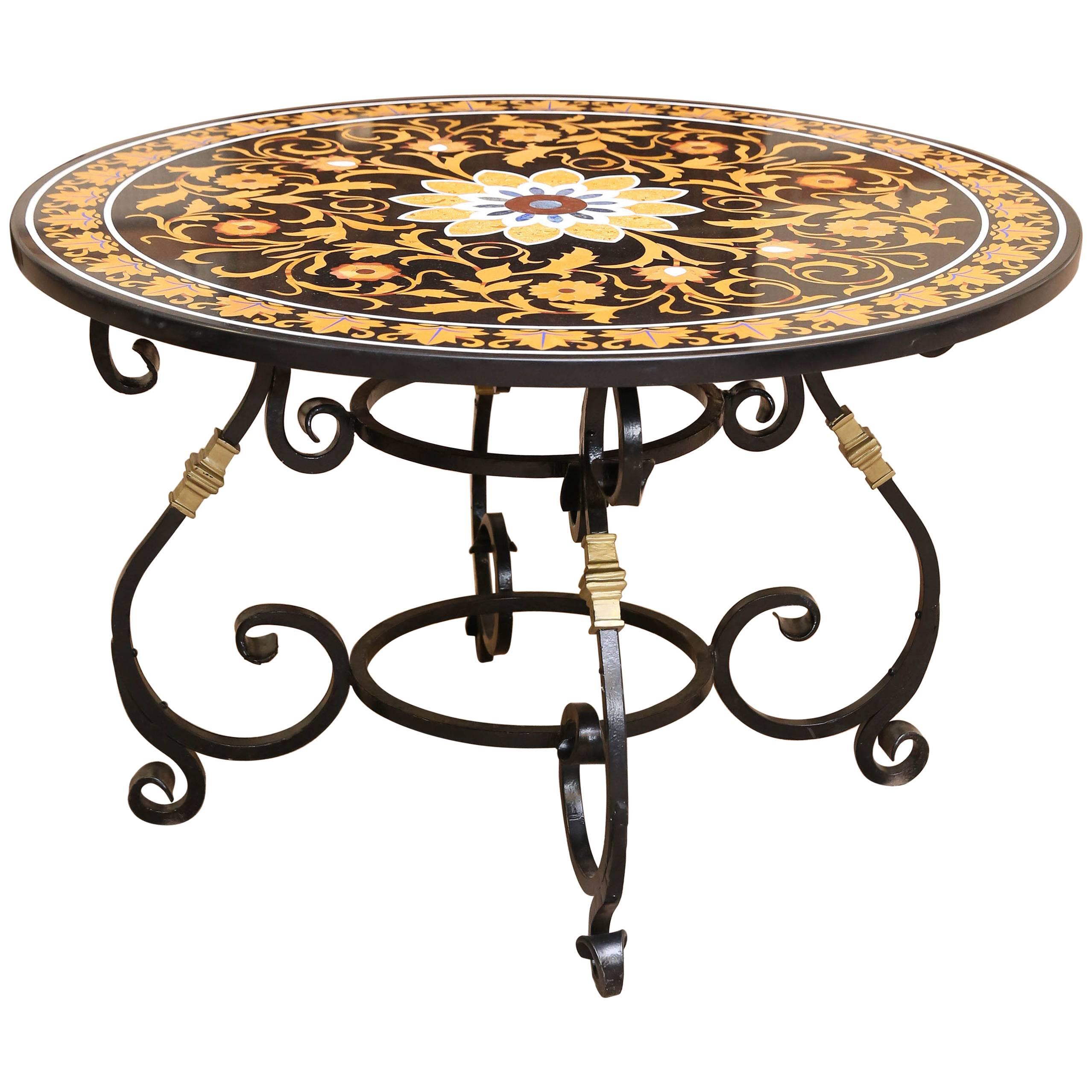 Midcentury Pietra-Dura Round Entry Table from Central India For Sale