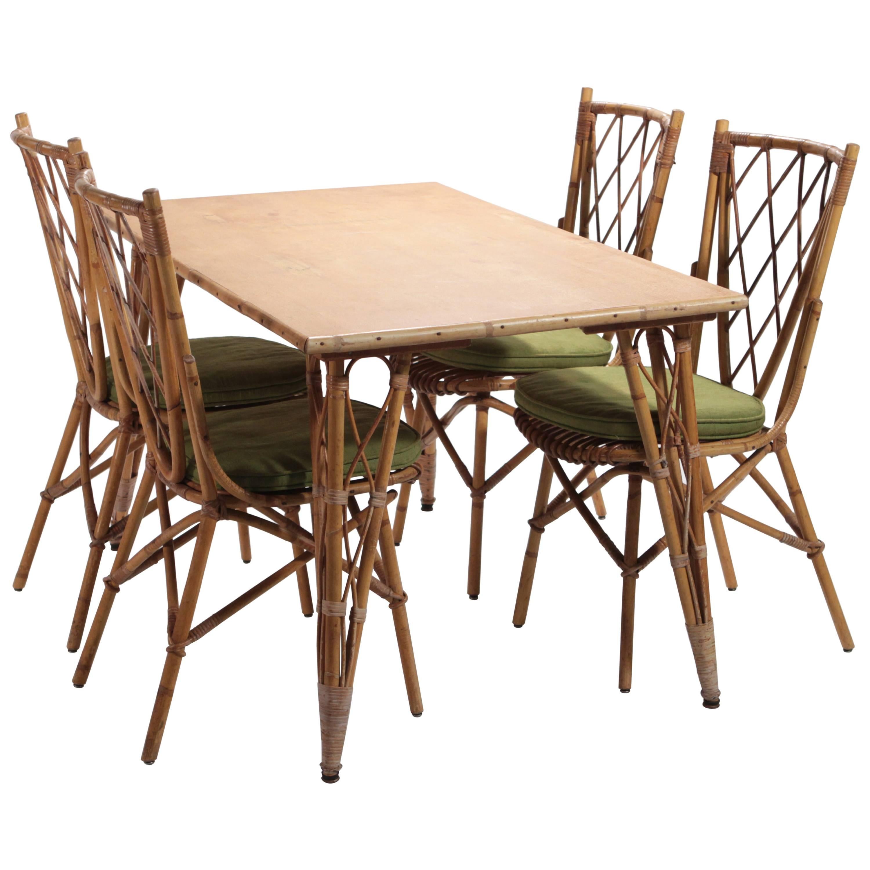 Vintage Five-Piece, Bamboo Outdoor Setting by Audoux Minet, 1950s