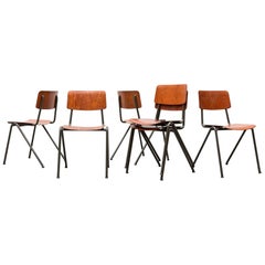 Friso Kramer Inspired Teak and Steel Stacking School Chairs