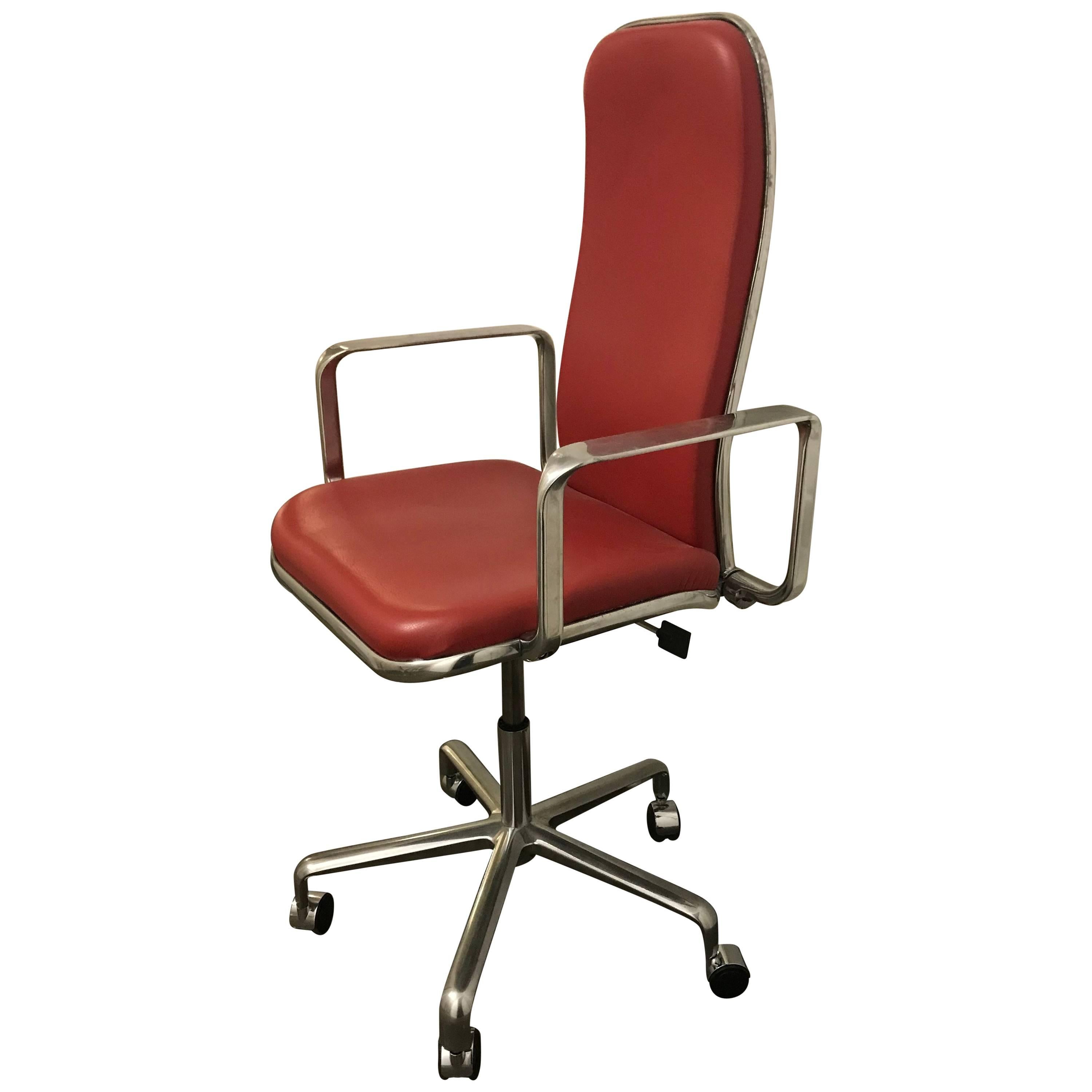 Fred Scott Supporto Task Chair with High Back in Red and Chrome For Sale