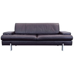Rolf Benz Designer Leather Sofa Aubergine Lilac Purple Three-Seat Couch Modern
