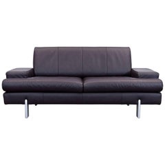 Rolf Benz Designer Leather Sofa Aubergine Lilac Purple Two-Seat Couch Modern