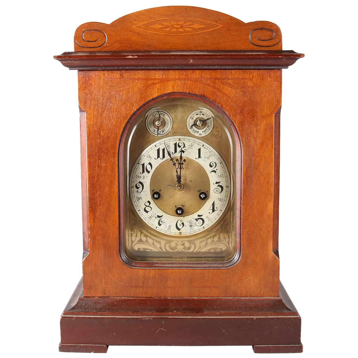 Antique German Bracket Clock by Junghans with Carved Mahogany Case, A07