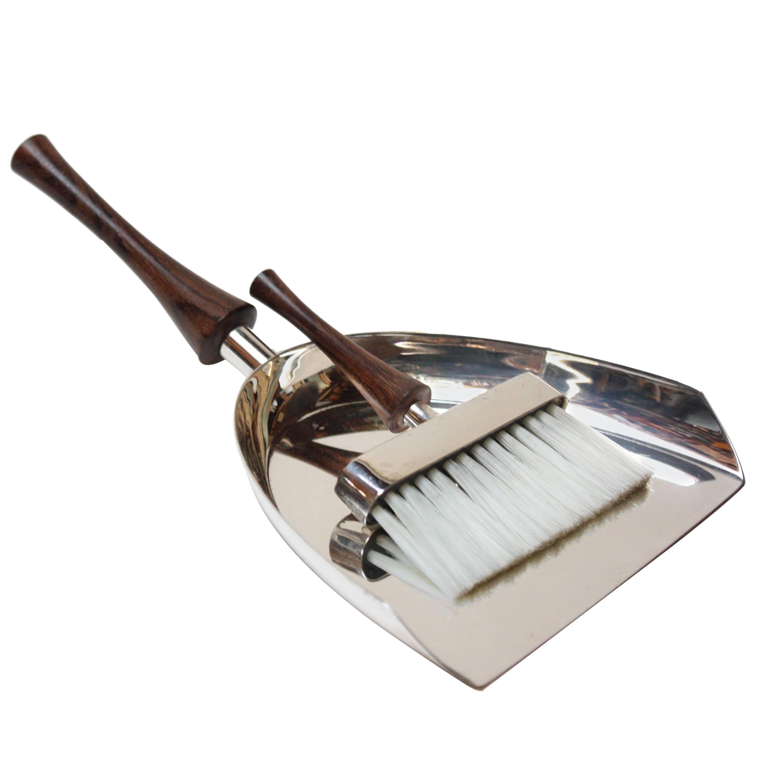 Italian Modern Silver Plate and Rosewood Crumb Brush and Pan