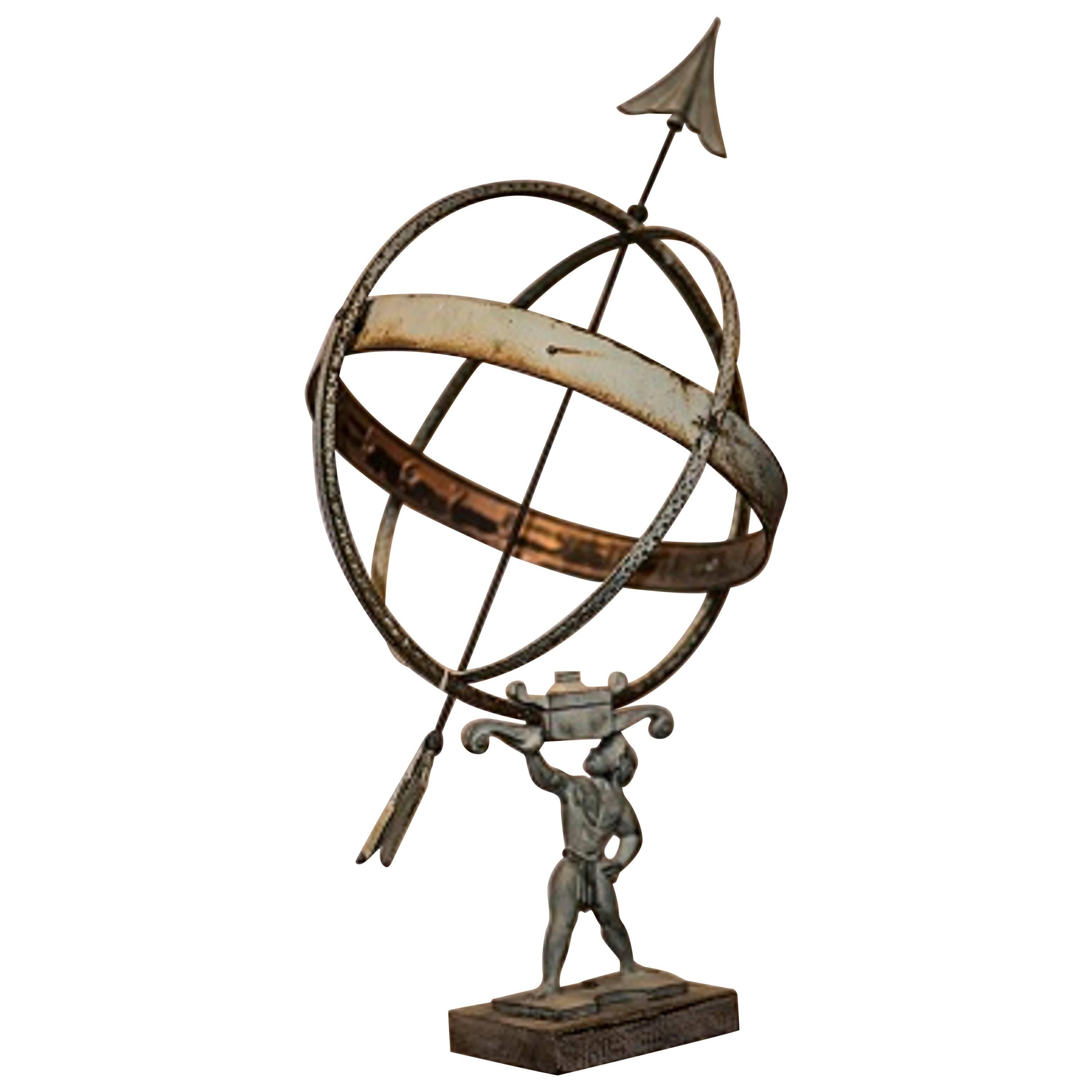 Armillary Sphere and Sundial in Copper and Iron, Mid-20th Century