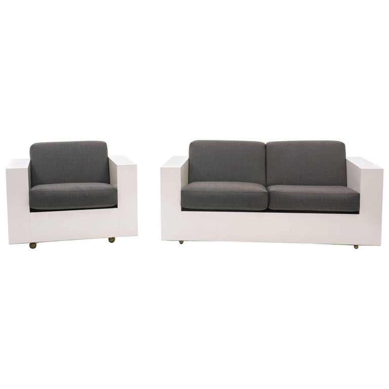 Loveseat and Chair by Milo Baughman for Thayer Coggin, White Laminate