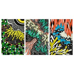 Angela Adams Cave Fantasy Triptych Paintings, Framed, Geometric and Modern