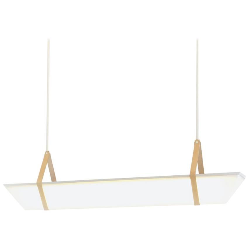 Lampe à suspension de 4 pieds en frêne blanchi à la chaux avec fixations blanches par Hinterland Design en vente