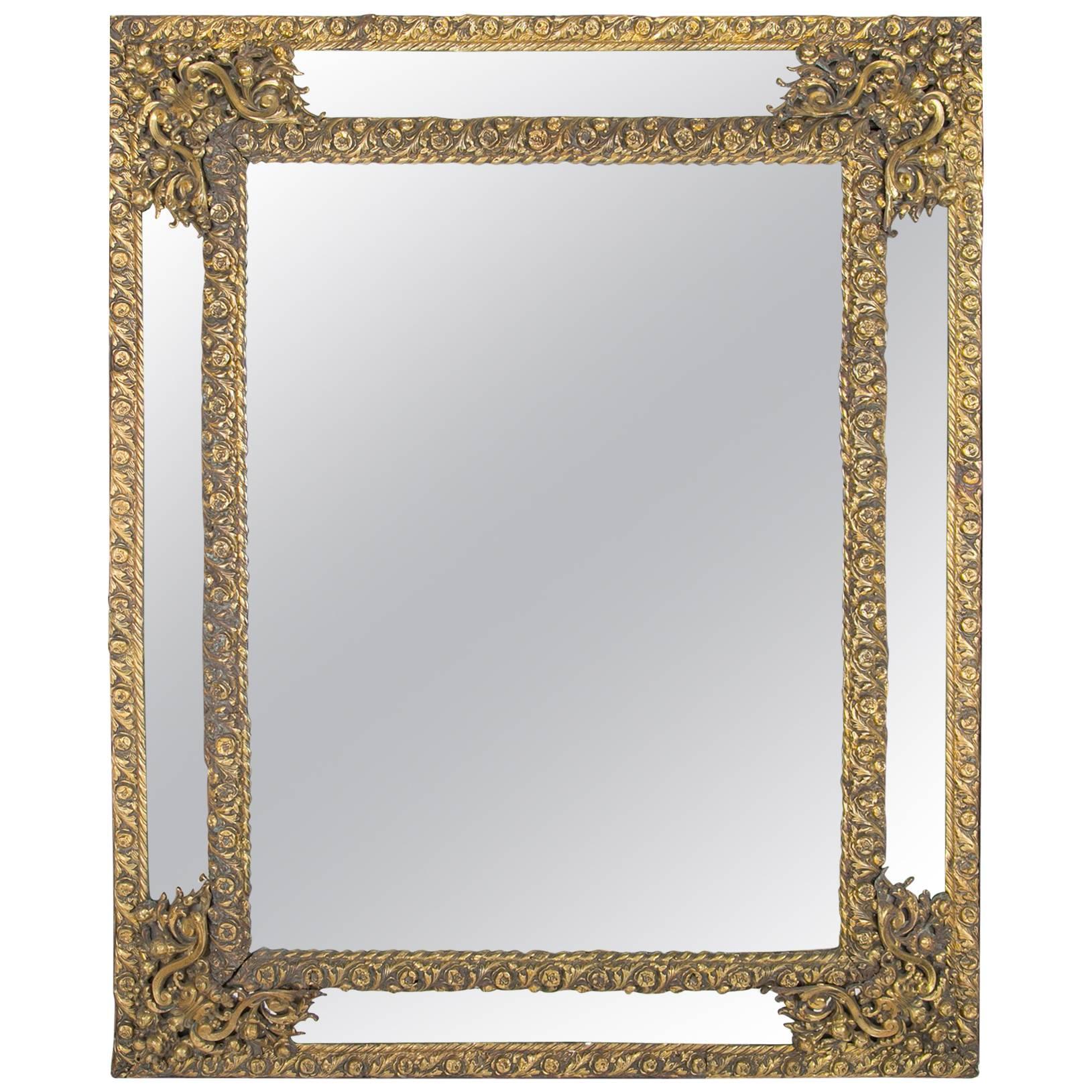 Dutch Baroque Brass Rectangular Mirror 