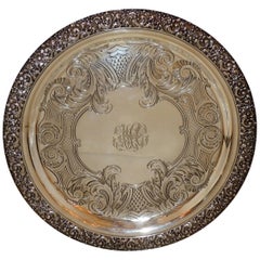 Tiffany Sterling Silver Engraved Round Footed Serving Tray Platter Centrepiece