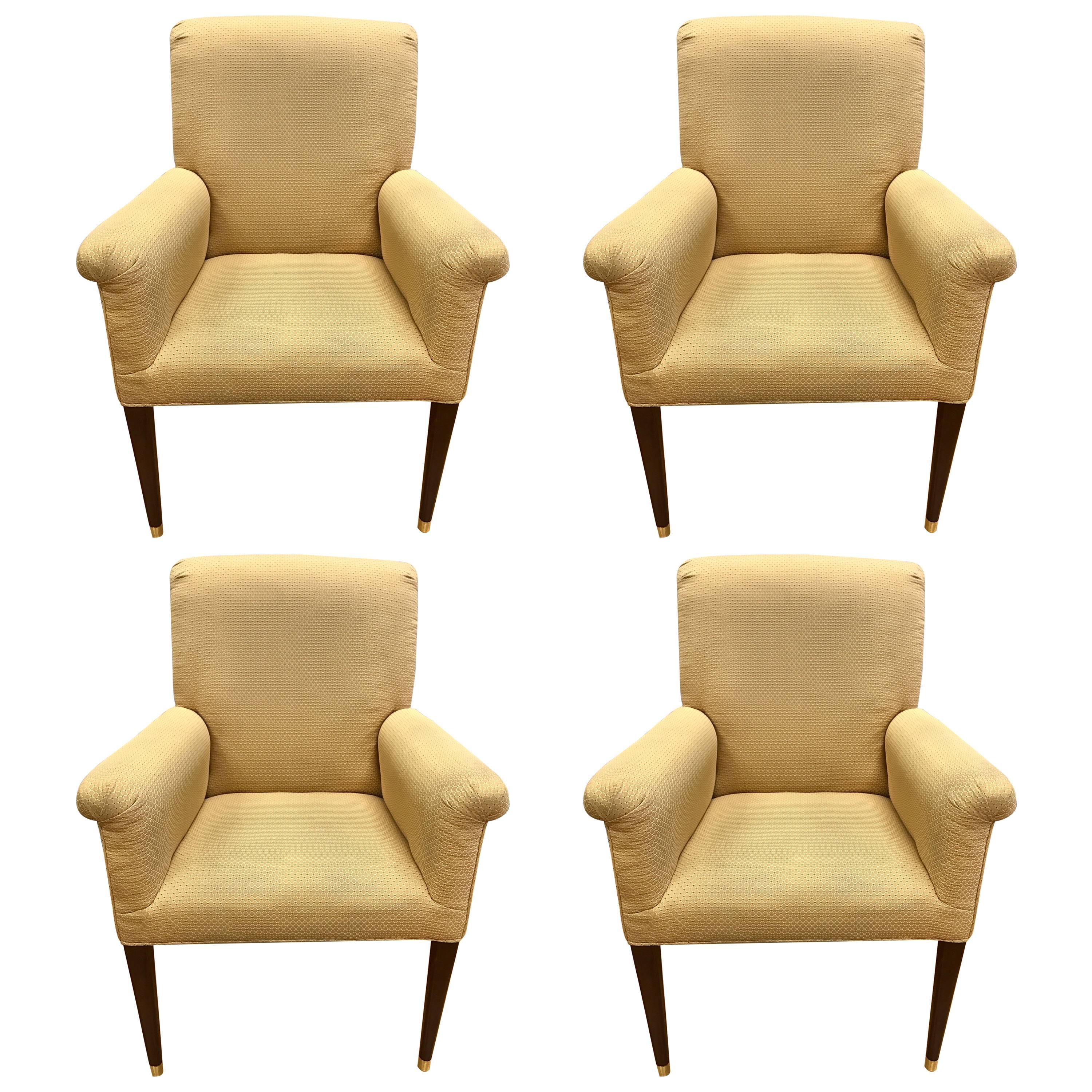 Four Baker Furniture Gold Upholstered Armchairs